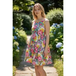 Uncle Frank Sleeveless Floral Swing Sundress Women's XL Colorful Bloomcore